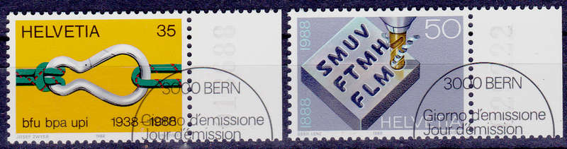 SWITZERLAND 1988, 13 Sept. ANNIVERSARIES, set, CTO, CV +/-R ?? view scans