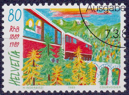 SWITZERLAND 1989, 7 March. 100th ANNIV RHAETIAN RAILWAY, single, CTO, CV +/-R ?? view scans