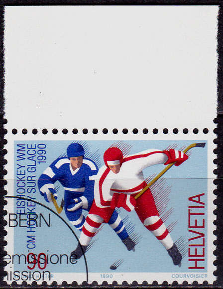 SWITZERLAND 1990, 6 March. ICE HOCKEY WORLD CHAMPIONSHIPS, single, CTO, CV +/-R ?? view scans