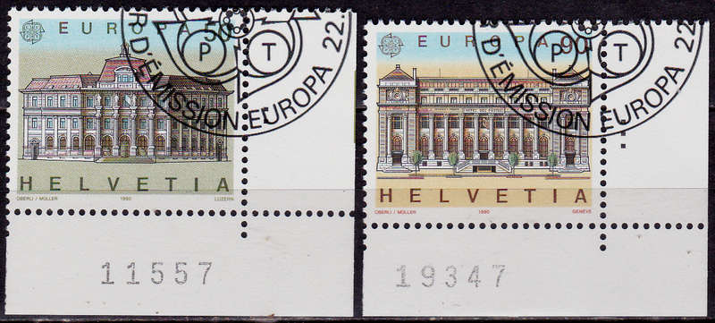 SWITZERLAND 1990, 22 May. EUROPA STAMPS POST OFFICES, set, CTO, CV +/-R ?? view scans