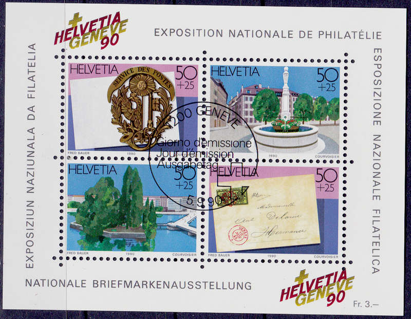 SWITZERLAND 1990, 5 Sept. HELVETIA GENEVE 90, minisheet, CTO, CV +/-R ?? view scans