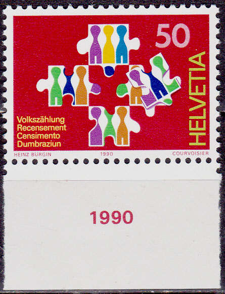 SWITZERLAND 1990, 20 Nov. CENSUS, single, MNH, CV +/-R 10.00 view scans