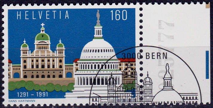 SWITZERLAND 1991, 22 Feb. 700th ANNIV OF CONFEDERATION, single, CTO, CV +/-R ?? view scans