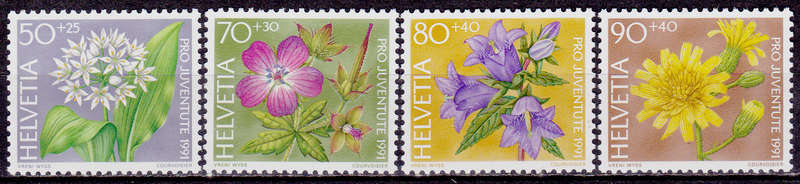 SWITZERLAND 1991, 26 Nov. PRO JUVENTUTE FLOWERS, set, MNH, CV +/-R 65.00 view scans