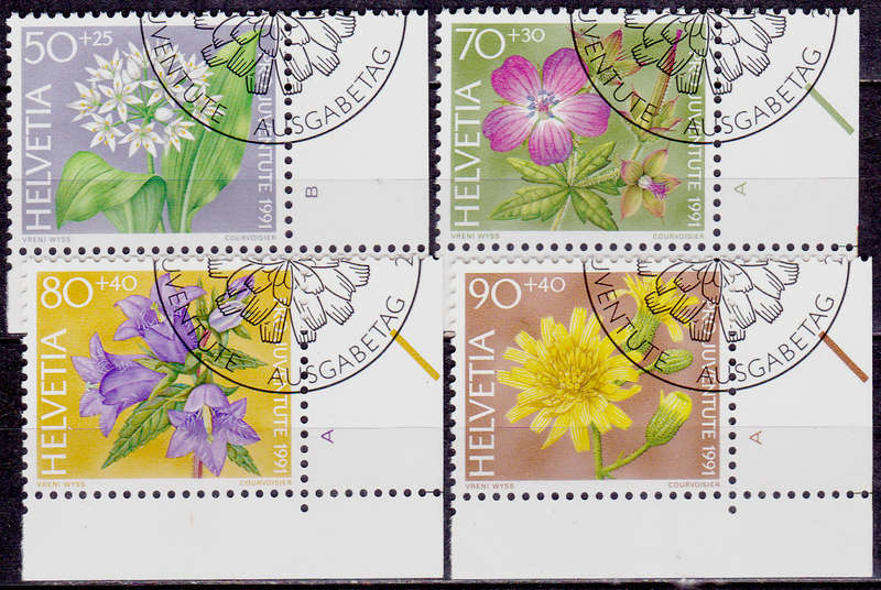 SWITZERLAND 1991, 26 Nov. PRO JUVENTUTE FLOWERS, set, CTO, CV +/-R ?? view scans