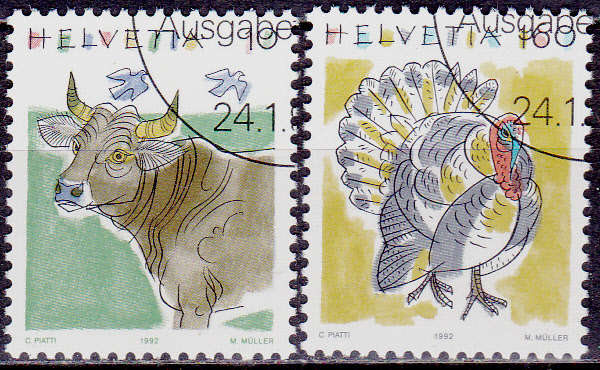 SWITZERLAND 1992, 24 Jan. ANIMALS, set, CTO, CV +/-R ?? view scans