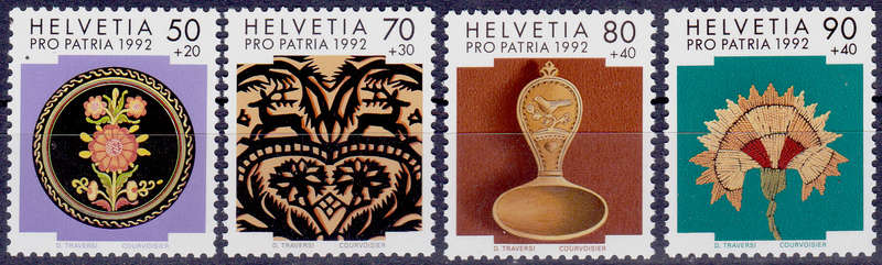 SWITZERLAND 1992, 22 May. PRO PATRIA FOLK ART, set, MNH, CV +/-R 85.00 view scans