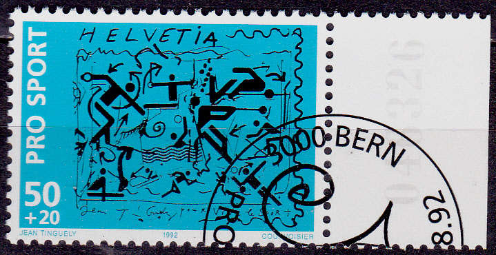 SWITZERLAND 1992, 25 Aug. SPORT HILFE, single, CTO, CV +/-R ?? view scans