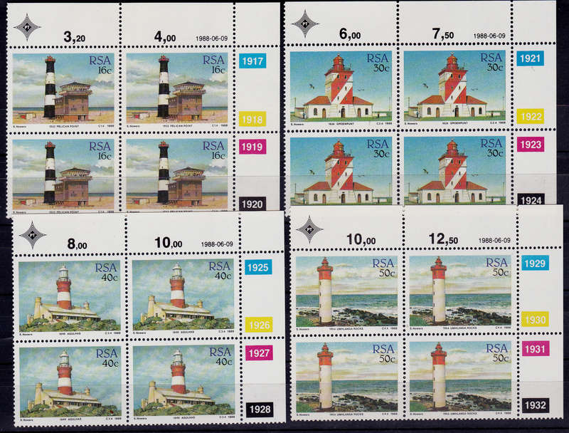 RSA 1988, 9 June. LIGHTHOUSES, set controls, MNH, CV R 40.00 view scans
