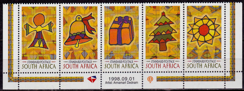 RSA 1998, 9 Oct. CHRISTMAS OF SA, setenant strip, MNH, CV R 90.00 view scans