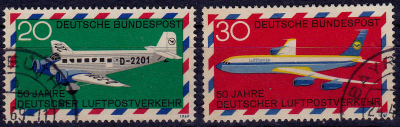 GERMANY 1969, 6 Feb. 50th ANNIV GERMAN AIRMAIL, set, UH, CV +/-R 10.00 view scans
