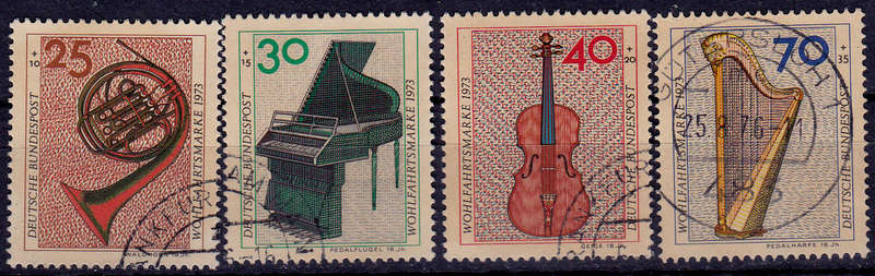 GERMANY 1973, 5 Oct. CHARITY STAMPS MUSICAL INSTRUMENTS, set, UH, CV+/- R 70.00 view scans