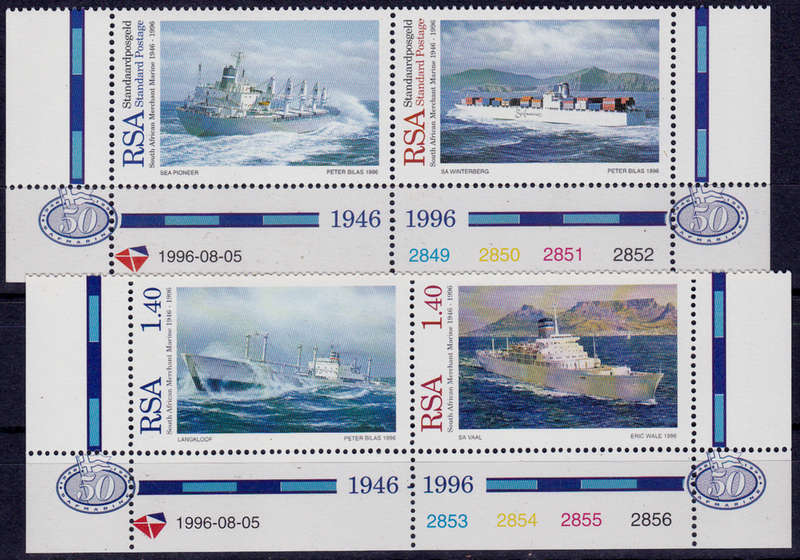 RSA 1996, 5 Aug. 50th ANNIV of SA MERCHANT MARINE, set pairs, MNH, CV R 60.00 view scans