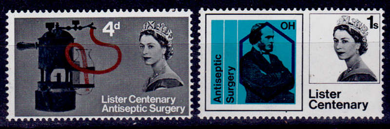 ENGLAND 1965, 1 Sept. 100th ANNIV INTRO ANTISEPTIC SURGERY, set, MNH, CV +/-R 25.00 view scans