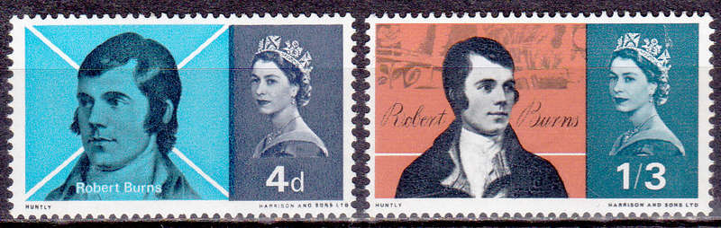 ENGLAND 1966, 25 Jan. ROBERT BURNS, SCOTTISH POET, set, MNH, CV +/-R 10.00 view scans