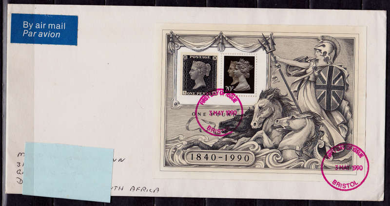 ENGLAND 1990, 3 May. QUEEN VICTORIA AND QEII, minisheet on cover, used, CV +/-R ?? view scans