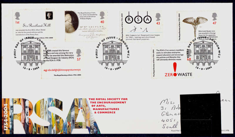 ENGLAND 2004, 10 Aug. 250th ANNIV ROYAL SOC OF ARTS, Cover, MNH, CV+/- R ?? view scans