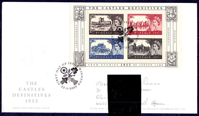 ENGLAND 2005, 22 March. 50th ANNIV CASTLE DEFINITIVES, FDC, CV+/- R?? view scans
