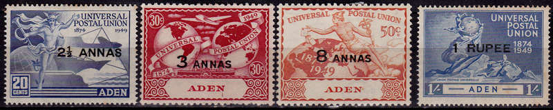 ADEN 1949, 10 Oct. 75th ANNIV OF UPU, set, MH, +/-R 90.00, view scans