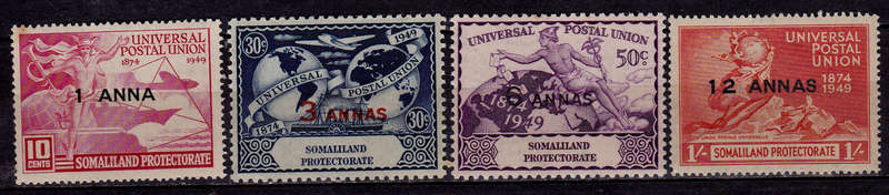 SOMALILAND PROTECTORATE 1949, 10 Oct. 75th ANNIVERSARY of UPU, set, MH, CV +/-R 40.00 view scans