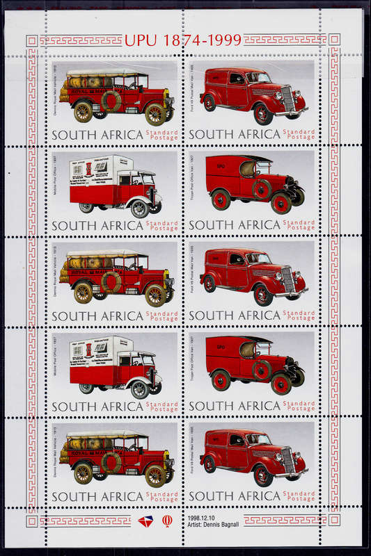 RSA 1999, 15 Feb. 125th ANNIV OF UPU, sheetlet, MNH, CV R 200.00, view scans