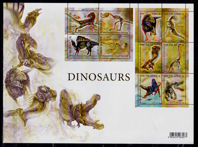 RSA 2009, 2 Nov, 3-D DINOSAURS. sheetlet of 10, MNH, CV R 400.00 view scans