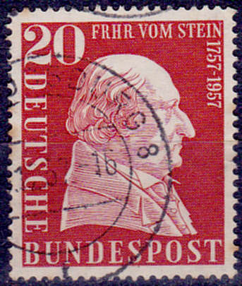 GERMANY 1957, 26 Oct. 200th ANNIV BIRTH BARON VOM STEIN, single, UH CV +/-R 15.00 view scans