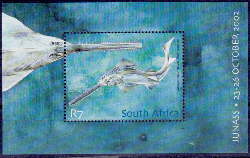 RSA 2002, 23 Oct. JUNASS NATIONAL STAMP SHOW - SAWFISH, minisheet, MNH, CV R 130.00 view scans