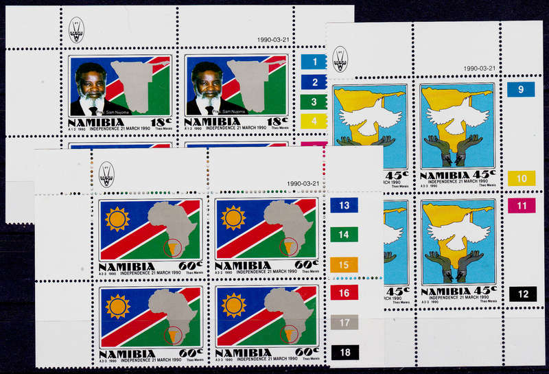 NAMIBIA 1990, 21 March. INDEPENDENCE ISSUE, set controls, MNH, CV  R 38.00, view scans