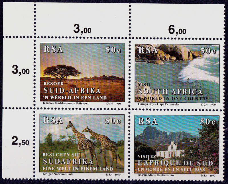 RSA 1990, 1 Nov. TOURISM in SA, setenant block, MNH, CV R 30.00 view scans