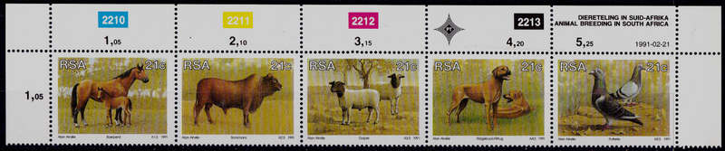 RSA 1991,  21 Feb.  ANIMAL BREEDING in SA, control strip, MNH, CV R 15.00 view scans