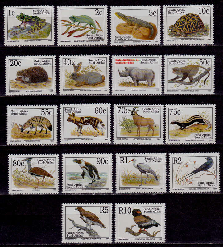 RSA 1993, 3 Sept. 6th DEFINITIVE SERIES ENDANGERED FAUNA - LATIN, set, MNH, CV R 229.00 view scans