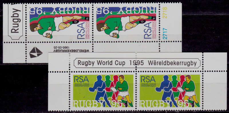 RSA 1995, 25 May. RUGBY WORLD CUP TOURNAMENT 1995, set pairs, MNH, CV R 40.00 view scans