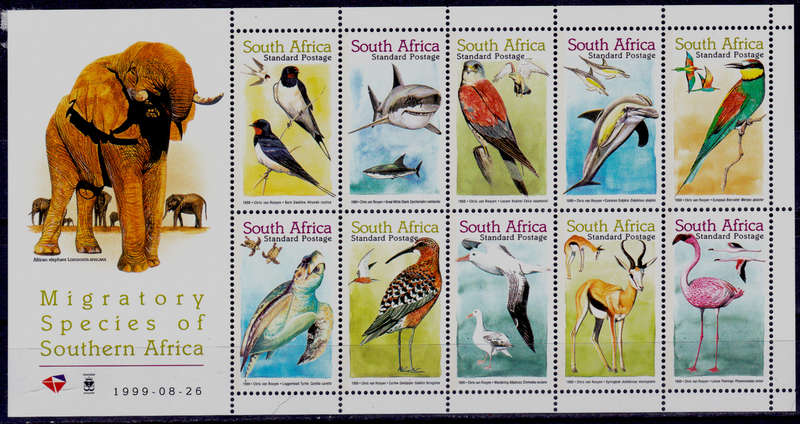 RSA 1999, 4 Oct. MIGRATORY SPECIES OF SA, sheetlet of 10, MNH, CV R 150.00, view scans