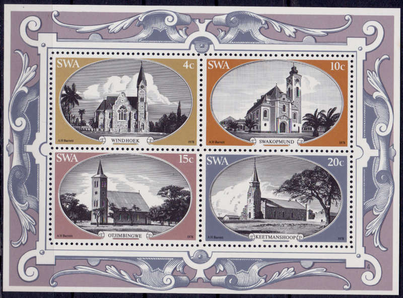 SWA 1978, 16 June. HISTORIC CHURCHES in SWA, minisheet no 4, MNH, CV R 10.00 view scans