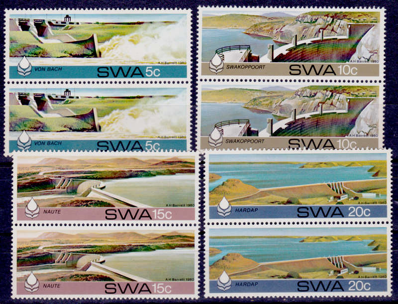 SWA 1980, 25 Nov. WATER CONSERVATION DAMS, set pairs, MNH, CV R 20.00 view scans