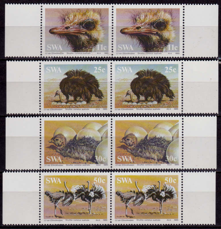 SWA 1985, 15 March. OSTRICHES, set pairs, MNH, CV R 64.00 view scans