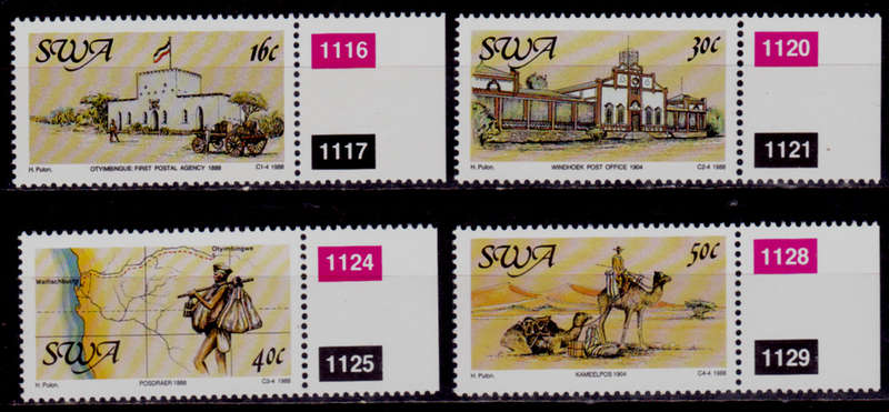 SWA 1988, 7 July. CENTENARY of POSTAL SERVICES, set, MNH, CV R 10.00 view scans