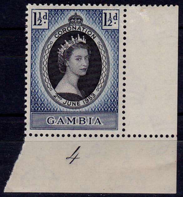 GAMBIA 1953, 2 June. CORONATION of QEII, single, MH, CV +/-R 10.00, view scans
