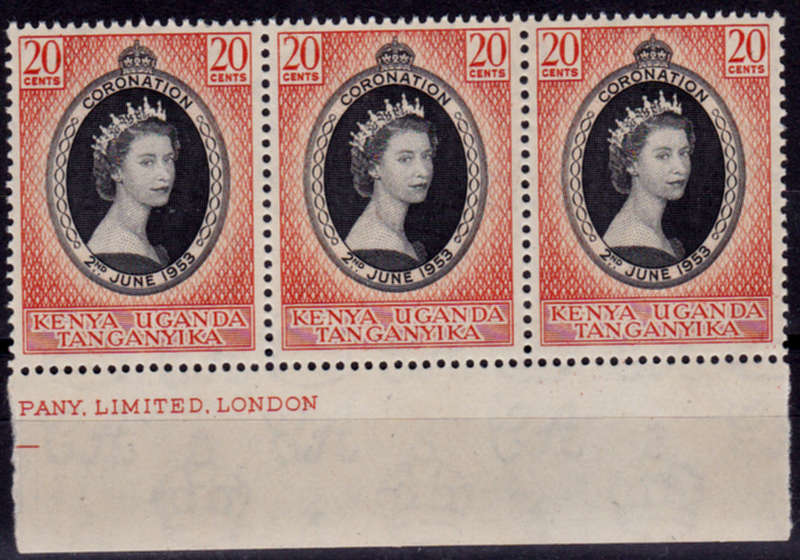 KUT 1953, 2 June. CORONATION of QEII, single strip, MNH, CV +/-R 15.00, view scans