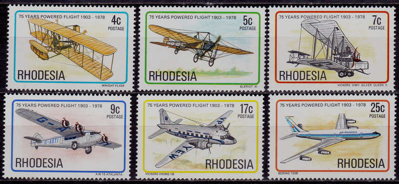 RHODESIA 1978, 18 Oct. 75th ANNIV OF POWERED FLIGHT, set, MNH, CV R 15.00, view scans