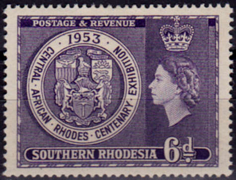 SOUTHERN RHODESIA 1953, 30 May. RHODES CENTENARY EXHIBITION, single, MH, CV R 20.00, view scans
