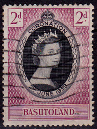BASUTOLAND 1953, 2 June. CORONATION of QEII, single, UH, CV +/-R 5.00, view scans