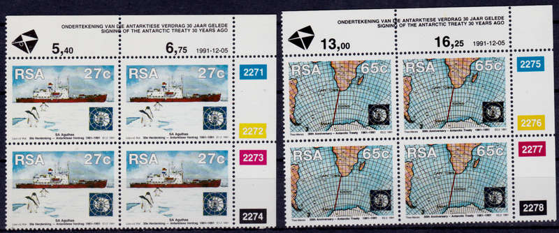 RSA 1991, 5 Dec. 30th ANNIV ANTARCTIC TREATY, set controls, MNH, CV R 32.00 view scans
