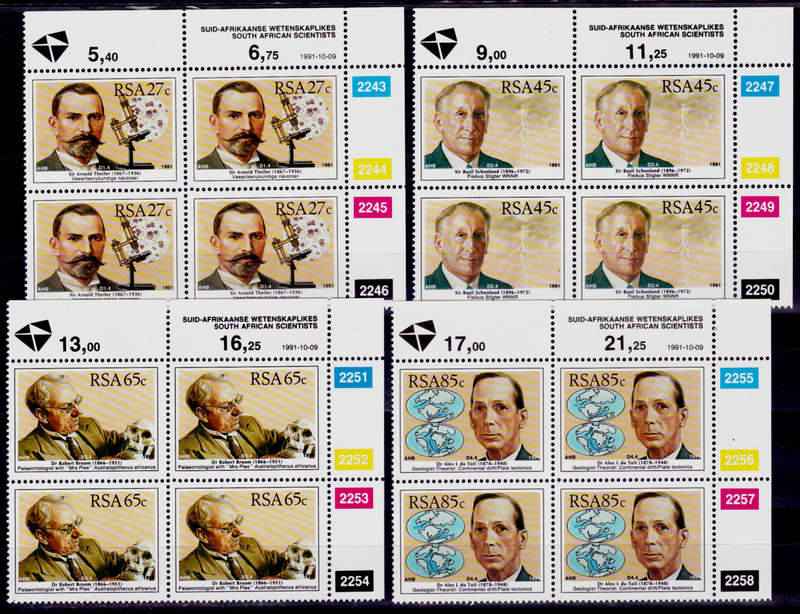 RSA 1991, 9 Oct. SOUTH AFRICAN SCIENTISTS, set controls, MNH, CV R 64.00 view scans