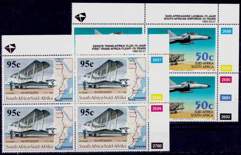 RSA 1995, 1 Feb. 75th ANNIV 1st TRANS-AFRICAN FLIGHT, set controls, MNH, CV R 56.00 view scans