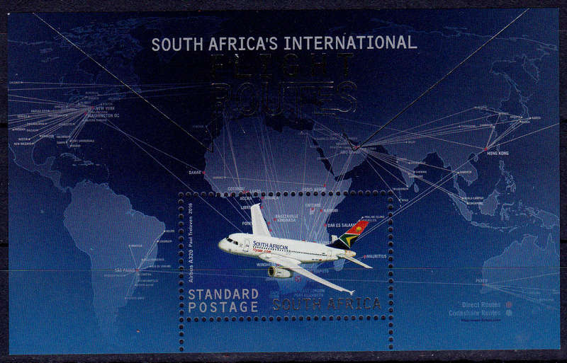 RSA 2016, 2 Dec. FLIGHT ROUTES, minisheet, MNH, CV R 35.00 view scans