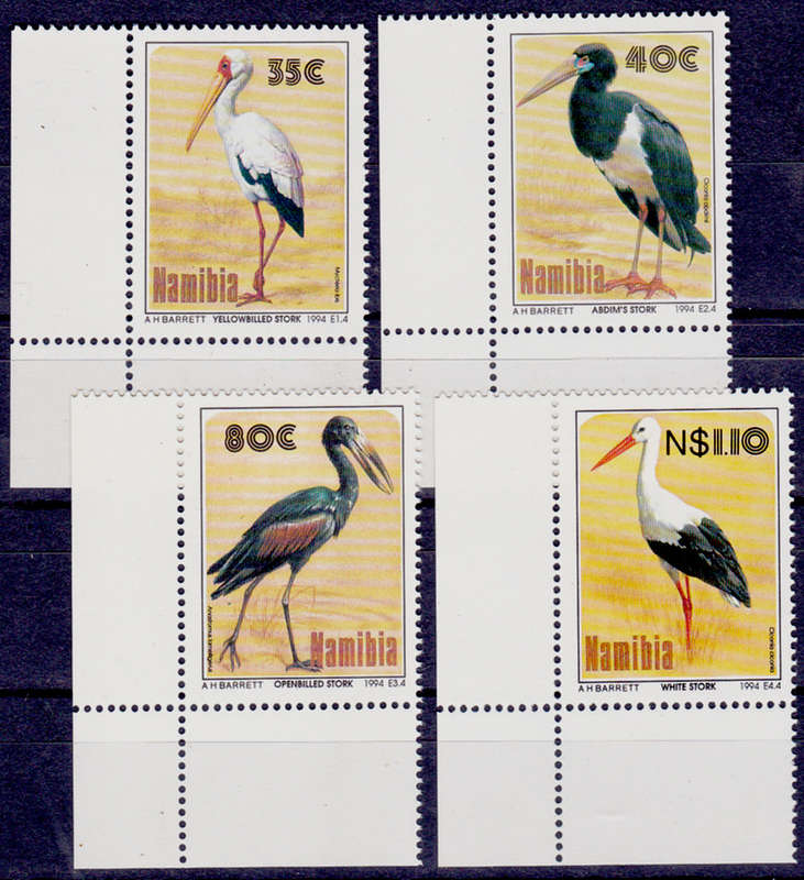NAMIBIA 1994, 3 June. STORKS, BIRDS OF THE ETOSHA, set, MNH, CV R 33.00 view scans