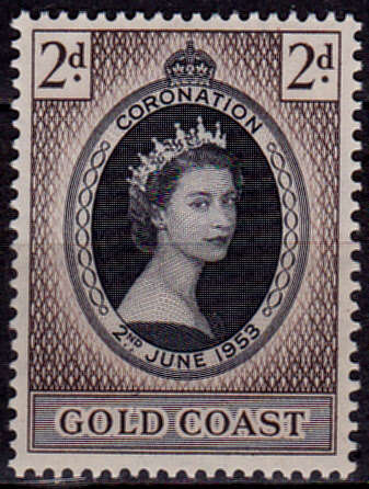 GOLD COAST 1953, 2 June. CORONATION of QEII, single, MH, CV +/-R 15.00, view scans