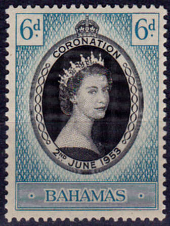 BAHAMAS 1953, 2 June. CORONATION of QEII, single, MH, CV +/- R 15.00, view scans